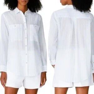 Club Monaco White Crinkle Button Down Long Sleeve Collard Shirt Size M